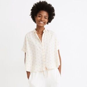 Madewell Hilltop Shirt in Mini Oranges - size S - short sleeve - white/orange
